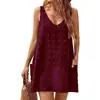 Vestido de praia feminino da Amazon, decote V, regata solta com bolsos e estampa jacquard de pompons