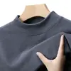 Outono/Inverno 2026 Novo Camiseta Masculina para Meia-Idade e Jovens, Gola Redonda Meia-Alta, Veludo Alemão, Fleece Dupla Face, Quente, Manga Longa, Camada Base