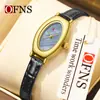 Reloj de Mujer Ofns Más Vendido de Alto Valor, Elegante Reloj de Cuarzo Ovalado Retro para Mujer con Esfera de Nácar, Pequeño Reloj Verde Impermeable