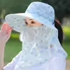 Sombrero de Protección Solar para Recoger Té para Mujeres, Máscara Parasol de Verano, Ala Grande Integrada, Sombrero de Pescador Transpirable, Sombrero de Protección Solar para Exteriores con Protección para el Cuello