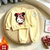 Set Dulce de Dopamina de Dibujos Animados 2026: Conjunto de Dos Piezas para Niñas: Sudadera de Felpa con Lazo y Pantalones Jogger, Otoño e Invierno