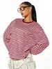 Processamento Personalização Fornecimento Exclusivo Transfronteiriço Venda Quente Amazon Listrado Europeu e Americano Gola Redonda Manga Longa Blusa Feminina Camiseta Solta