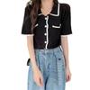 Verano Nuevo Transfronterizo Seda de Hielo Color de Contraste Pequeño Fragante Tejido de Punto Polo Manga Corta para Mujer Cardigan de Verano Protección Solar Top Delgado