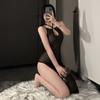 Vestido de Malha Sexy Slim-fit Sem Costas Perspectiva Elástica para Boate, Vestido Longo Ultrafino com Alça para Casa