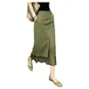 En stock, venta al por mayor del fabricante: Falda midi verde con abertura estilo commuting para mujer, de cintura alta, estiliza y elegante