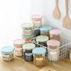 Tarro de plástico transparente sellado para cocina, caja para almacenar granos, redondo, para alimentos, leche en polvo, con tapa