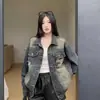 Chaqueta de Mezclilla Rota Desgastada Estilo Retro Americano para Mujer, Nuevo Estilo Primavera, Talla Grande, Corte Holgado, Longitud Media, Chaqueta Trendy Streetwear