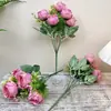 Flores Artificiales Nuevas con 5 Cabezas, Rosas Pastorales para Decoración de Sala de Estar y Mesa de Comedor, Flores de Seda, Decoración del Hogar Fresca y Sencilla