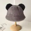 Sombrero de Cuenca con Orejas de Oso de Color Contrastante para Mujer en Otoño e Invierno, Imitación de Piel de Visón Suave y Ceroso, Engrosado y Cálido, Sombrero de Pescador que Favorece el Rostro