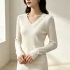 Estilo Deseo Puro Cuello Bajo Manga Acampanada Tejido Base Capa Interior Manga Larga Mujer Otoño/Invierno Ajustado Suave Top Suéter