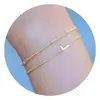 Comercio Transfronterizo Europeo y Americano Colgante de 26 Letras Pulsera en Capas con Cuentas Pulsera de Cadena Delgada de Doble Capa de Acero Inoxidable Simple y Versátil