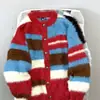 Cardigan Listrado Color Block Retrô Americano para Homens e Mulheres Gola Redonda Relaxada Solto Casual Casaco de Tricô para Casal
