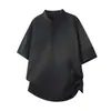 Camiseta de Manga Corta Estilo Americano con Cuello Henry, Patchwork Desestructurado para Hombre, Marca de Verano de Moda, Corte Holgado, Tallas Grandes, Manga Media Adelgazante