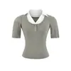 2561-2026 Camiseta Feminina Manga Média Slim Fit Sexy Emagrecedora Estilo Puro Desejo Primavera/Verão Nova Casual Gola Lapela Top