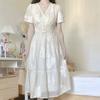Vestido bordado de Industria Pesada Castillo de Windsor para Mujer Verano 2024 Nuevo Estilo Francés Elegante Cuello en V Manga Corta Cintura Larga