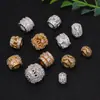 Cuentas huecas de circonita incrustada en oro de 14 quilates, cuentas de barril, accesorios para pulseras, collares, joyería tejida a mano, en stock, venta al por mayor