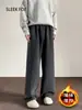 Calça Longa Reta Versátil Solta Outono e Inverno Adolescente Moda Americana Caimento Casual Moletom Forrado com Fleece Masculino