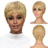 Peluca para Mujer, Estilo Pixie Corto Rubio, Comercio Transfronterizo Europeo y Americano, Cabello Corto Recto Natural, Artículo Más Vendido en Amazon Temu, Flequillo Completo