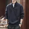 Sudadera retro de algodón con mecha, media cremallera y cuello alto para hombre, tendencia otoño e invierno, holgada, casual, nueva chaqueta deportiva