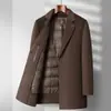 Outono e Inverno Novo Casaco Masculino de Lã de Comprimento Médio de Lã de Dupla Face Casaco Masculino com Forro Removível Corta-vento Espessado para Meia-Idade