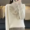 Otoño e Invierno engrosado cuello alto medio Andy terciopelo tejido base para mujer suéter pullover suelto hojas pedrería caliente prenda interior