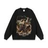 Camiseta de manga corta lavada con dibujos animados para hombre y mujer, marca de moda retro de hip hop estadounidense, top de media manga de gran tamaño con borde cruzado