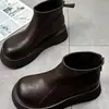 Botines de Piel Suave con Suela Gruesa para Mujer 2026 Otoño/Invierno Nueva Llegada Plataforma en la Punta Suela Retro Versátil Pequeñas con Forro de Terciopelo Botas para Mujer