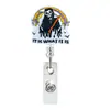 Calavera de Halloween de Acrílico con Clip de Cocodrilo Retráctil Hebilla de Identificación de Fácil Extracción Carrete Giratorio para Cuidado Médico Hebilla de Fácil Extracción