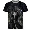 Camiseta masculina de verão com estampa digital 3D de manga curta e gola redonda, tamanho grande, camiseta masculina Templar de manga curta