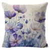 Funda de Almohada Floral Morada Popular de Amazon Transfronteriza para Primavera y Verano de Lino Estampado Cojín Decorativo para Sofá