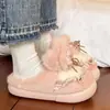 Pantuflas de algodón estilo Lolita con orejas de conejo, nueva colección otoño/invierno, con diseño de lazo y encaje, suelas gruesas, antideslizantes y cálidas para usar en interiores