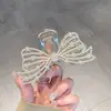 Novo Prendedor de Cabelo Pinça Shark Elegante de Alto Padrão com Laço de Strass Pérola Doce Grande para Parte Traseira da Cabeça