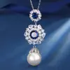 Otoño e Invierno Nuevo Joyería Huabi Base de Cobre Chapado en Oro Espinela Azul Simulada Redonda Elegante Lujo Accesible Juego para Mujer 10Mm7M