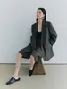 Blazer casual de designer outono novo feminino 2026, corte solto, lã fina cardada, um botão