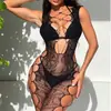 Lencería sexy transfronteriza, medias de rejilla elásticas transparentes caladas, body sin mangas y sin espalda estilo europeo y americano qqny al por mayor