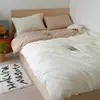 Juego de Cuatro Piezas Estilo Crema Clase A 100% Algodón Lavado Cepillado, Estilo Minimalista INS Color Sólido Bicolor Otoño/Invierno Espesado Juego 100% Algodón