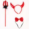 Faixa de Cabeça com Chifres de Halloween Conjunto de Tridente Faixa de Cabeça de Diabo Vermelho Adereços para Show de Máscaras Infantil e Adulto