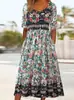 2026 Nuevo Vestido Largo de Manga Corta con Cuello Redondo para Mujer de Amazon Vestido con Estampado Bohemio para Mujer Principios de Verano Exquisito