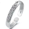 Pulsera Abierta para Mujer Estilo Étnico Retro Clásico Nueva Pulsera Tallada de Pavo Real Pulsera Antigua de Plata Miao Tailandesa