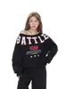 Moletom Retro Americano de Manga Longa e Um Ombro para Mulheres Outono 2025 Sexy Decotado nos Ombros Solto Casual Ombro Inclinado Top