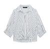 Estilo europeu e americano 2024 primavera nova exportação atacado linho misturado listrado camisa design punho curto top para mulheres