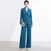 Conjunto de traje para mujer Miyake: Elegante blazer y pantalones rectos holgados, adecuados para el trayecto diario profesional y el uso casual, conjunto versátil de dos piezas