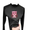 Camiseta de manga larga con cuello semi-alto, de forro polar de doble cara para otoño e invierno, cepillada para abrigar, perfecta como capa interior, linda para niñas pequeñas
