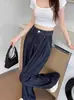 Calça Jeans Wide Leg Azul Escuro para Mulheres, Estilo Fino de Outono 2025 Nova Solta Preguiçosa Emagrecedora Reta Comprida