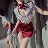 Lingerie sedutora desejo puro aeromoça uniforme sexy profundo decote em V sem mangas pijama de dramatização tentação de peito pequeno