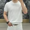 Camiseta de Tricô Masculina de Manga Curta de Seda Gelada de Verão Cor Sólida Estampa de Abacaxi Slim Fit Gola Redonda Camiseta Refrescante