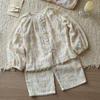 Conjunto de Pijama de Algodão Respirável com Estampa de Rolo Grande e Pequeno - Estilo Primavera e Outono - Para Meninos e Meninas - Roupa de Casa Pai e Filho -24000