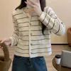Cárdigan de punto a rayas estilo Chanel francés para mujer, otoño e invierno, holgado, suave, glutinoso, para exterior, cuello redondo, suéter estilo occidental retro