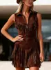Vestido Primavera Novo Estilo Transfronteiriço Amazon Estilo Western Camurça Design de Franjas Slim Fit Vestido Retrô Y2K