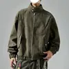 Jaqueta de Motociclista de Couro PU com Gola Alta Desconstruída Americana Masculina Outono Nova Chegada Marca Tendência Design Elevado Streetwear Cool de Malandro Jaqueta de Couro Peça de Roupa Exterior